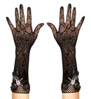 Strass Skull Spidermesh Gloves - 33 Cm