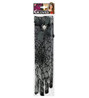 Strass Skull Spidermesh Gloves - 33 Cm