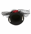 Black Mini Top Hats With Rose, Dotted Tulle & Feathers
