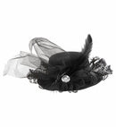 Black Mini Top Hats With Diamante, Lace, Tulle & Feathers