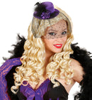 Purple Mini Top Hats With Rose, Dotted Tulle Veil & Feathers