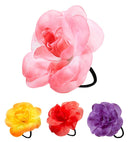 Flower Hair Tie 4 Colors Ass.  6 X Red + 2 X Yellow, Pink, Purple 