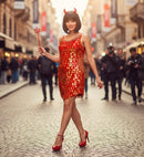 Sequin Dress Red-Gold