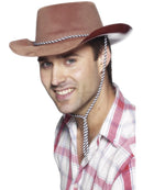Cowboy Hat Brown Flock Plastic Adult Costume Accessory 1