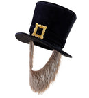 Black Velvet Topper Hat With Buckle And Brown Beard 23 Cm