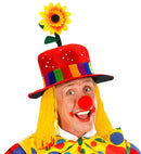 Velvet Red Clown Hat With Hair And Sunflower