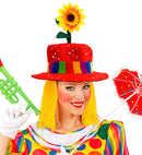 Velvet Red Clown Hat With Hair And Sunflower