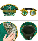 Hat Festival Spiked With Jewels & Spiked Kaleidoscopic Goggles Sequin Green 