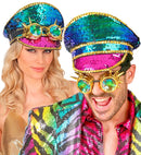 Hat Festival Studded With Spiked Kaleidoscopic Goggles Sequin Multicolor 