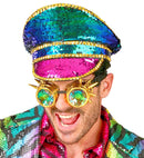 Hat Festival Studded With Spiked Kaleidoscopic Goggles Sequin Multicolor 