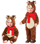 Reindeer Plush Velvet  Hooded Jumpsuit, Scarf 