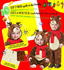 Reindeer Plush Velvet  Hooded Jumpsuit, Scarf 