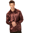 Satin Brown 70S Disco Shirt
