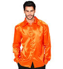 Satin Orange 70S Disco Shirt