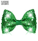 Adjustable Green Sequin Bow Tie With 4 Flashing Led Lightsht 