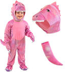 Pink Dinosaur  Jumpsuit, Hooded Mask 