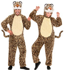 Leopard In Soft Plush  Hooded Jumpsuit With Mask 