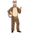 Leopard In Soft Plush  Hooded Jumpsuit With Mask 