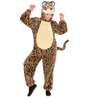 Leopard In Soft Plush  Hooded Jumpsuit With Mask 