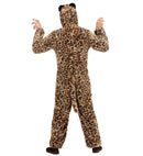 Leopard In Soft Plush  Hooded Jumpsuit With Mask 