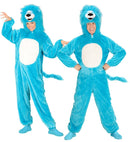 Azure Lion In Soft Plush  Hooded Jumpsuit With Mask 