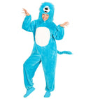 Azure Lion In Soft Plush  Hooded Jumpsuit With Mask 