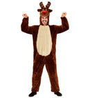 Reindeer In Soft Plush  Hooded Jumpsuit With Mask 