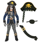Pirate Captain Skeleton  Coat With Shirt, Belt & Sword Sash, Pants With Boot Covers, Hat With Bandana 