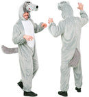 Wolf In Soft Plush  Hooded Jumpsuit With Mask 