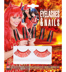 Set Of Red Metallic Eyelashes & 10  Nails