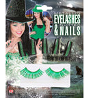 Set Of Green Metallic Eyelashes &10  Nails
