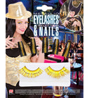 Set Of Gold Metallic Eyelashes & 10  Nails