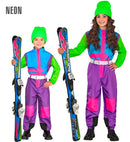 “Neon Purple-Azure-Green Ski Suit  Overalls, Belt 