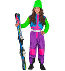 “Neon Purple-Azure-Green Ski Suit  Overalls, Belt 