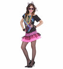 80'S Rock Girl  T-Shirt, Skirt, Fingerless Fishnet Gloves, Lace Hair Tie 