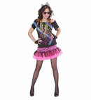 80'S Rock Girl  T-Shirt, Skirt, Fingerless Fishnet Gloves, Lace Hair Tie 
