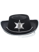 Sheriff Hat Kids Black With Silver Band and Silver Star Badge Costume Accessory 2