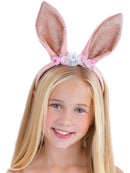 Bunny Headband Rose Gold Floral Childs Costume Rabbit Ears 1