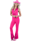 Pink Glamorous Cowgirl Costume Jumpsuit with attached Belt for Ladies 2