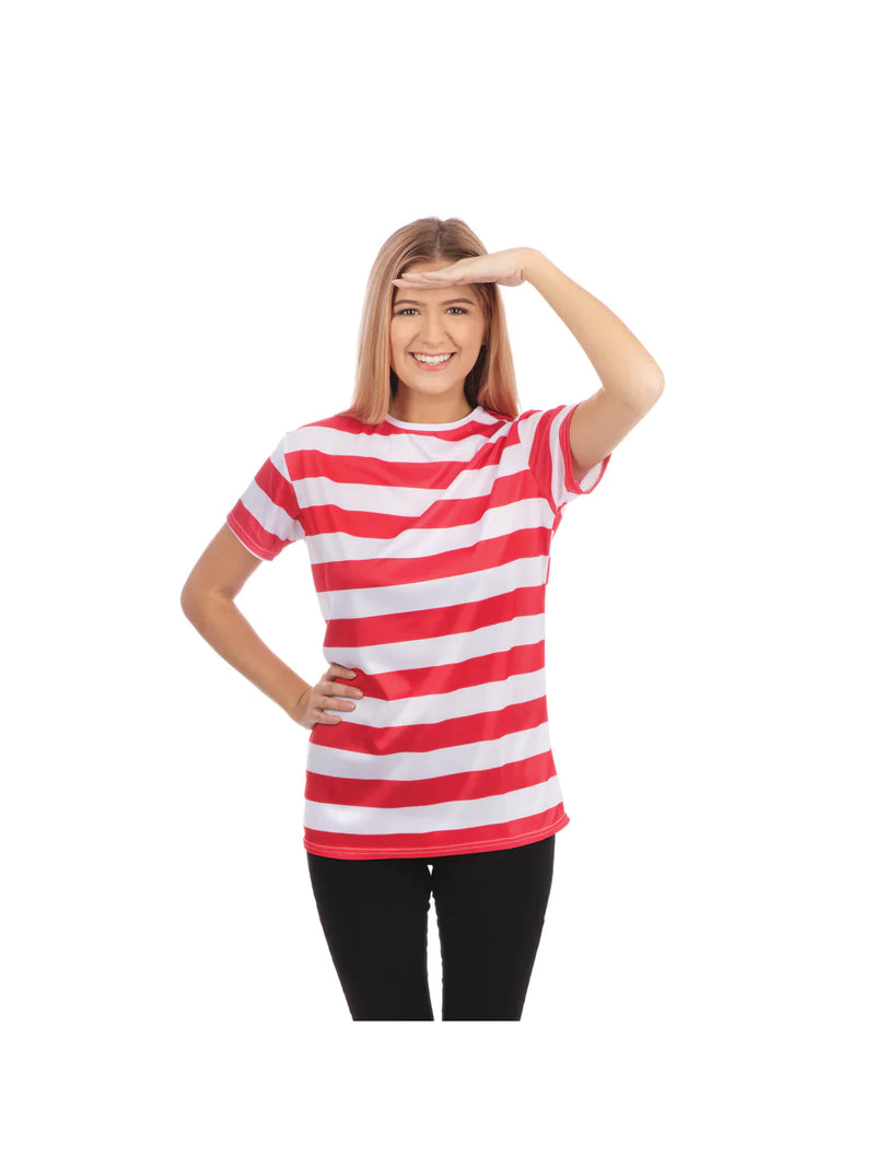 Womens Striped Ladies Shirt Red White Wheres Wally Costume