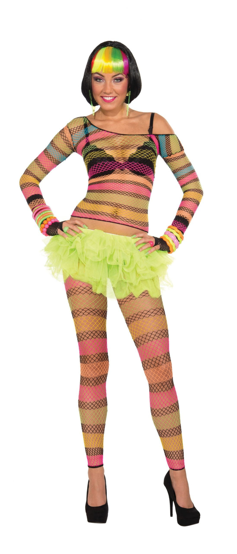 Womens Fishnet Top Rainbow Adult Costume Female Halloween_1 AC508