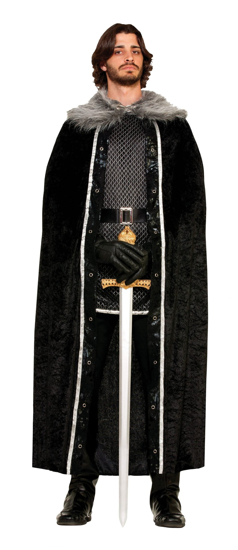 Mens Faux Fur Trimmed Cape Black Male Adult Costume Halloween_1 AC581