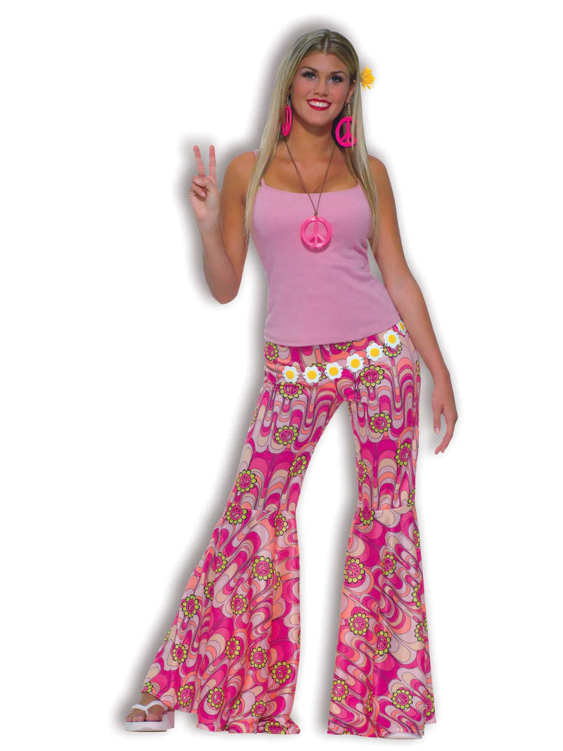Flower Power Bell Bottom Trousers Adult Hippy Costume