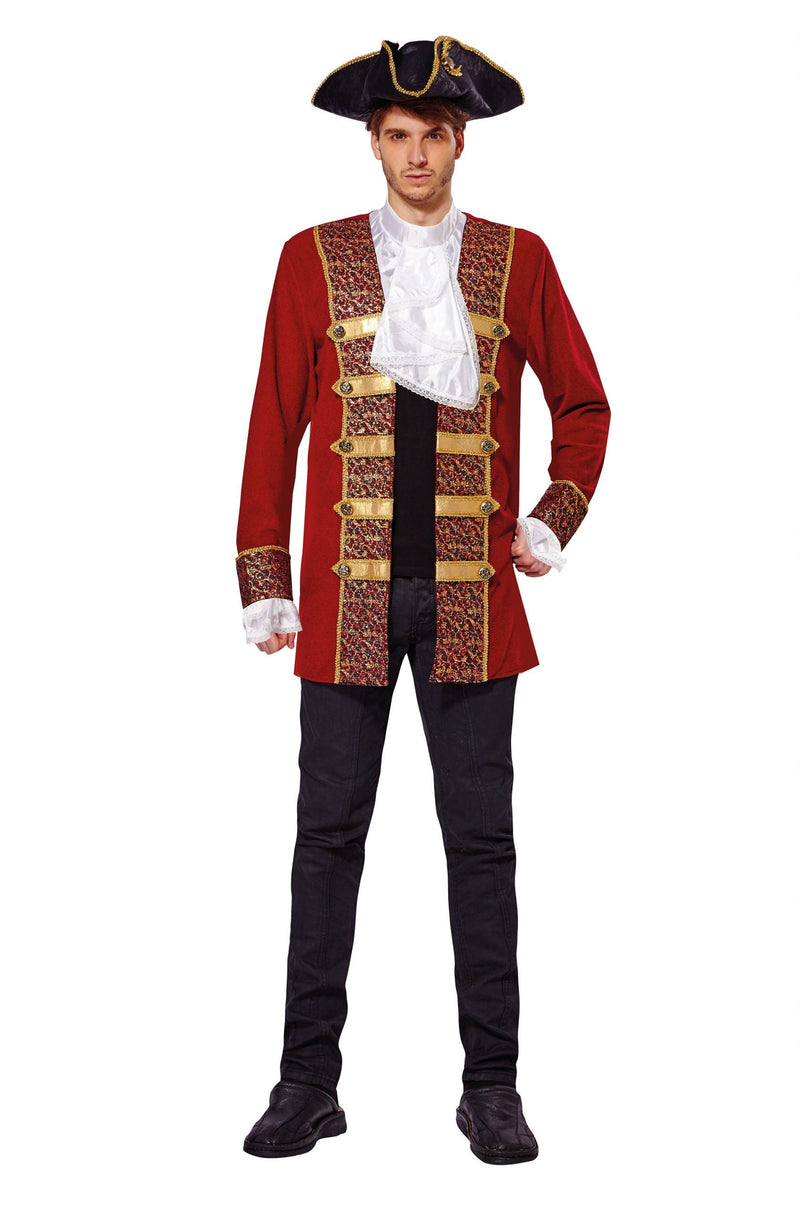 Pirate Coat Red With Attached Cuffs Jabot Adult Costume Chest Size 44"_1 AF009