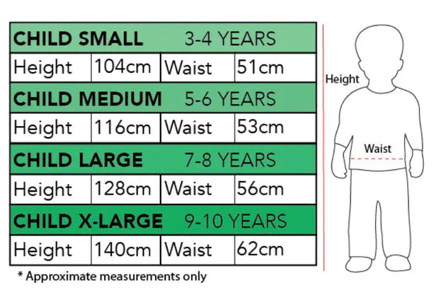 Size Chart Arabian Dancer Costume Kids