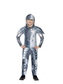 Armoured Knight Deluxe Costume Kids Jumpsuit Grey Headpiece 1