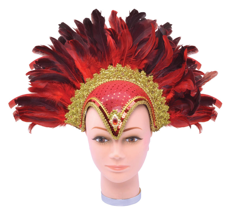 Womens Feather Helmet Red Jewel + Plume Costume Accessories Female Halloween_1 BA071A