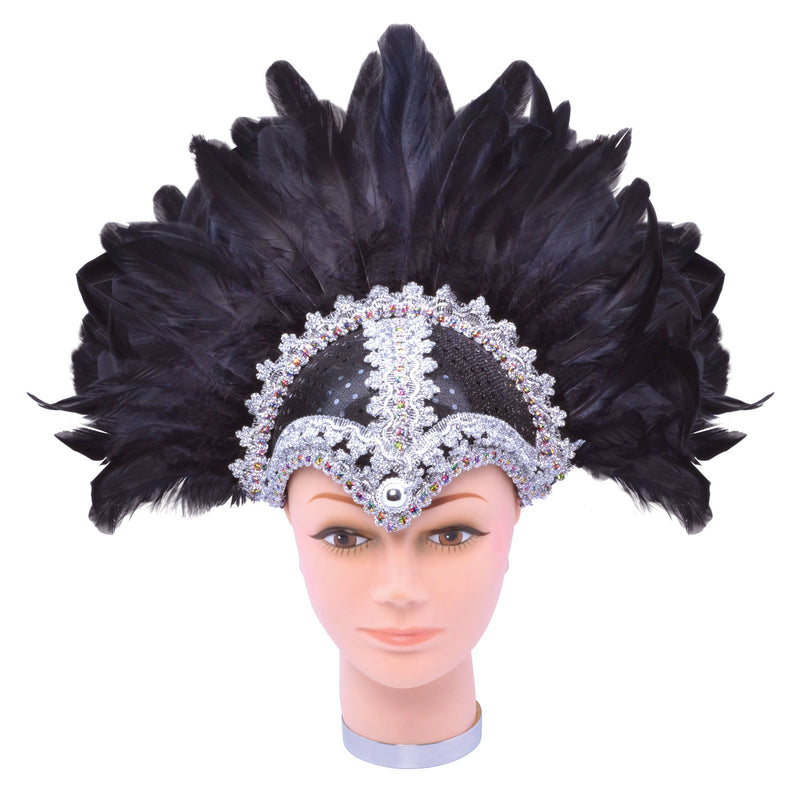 Womens Feather Helmet Black Braiding Plume Costume Accessories Female Halloween_1 BA072