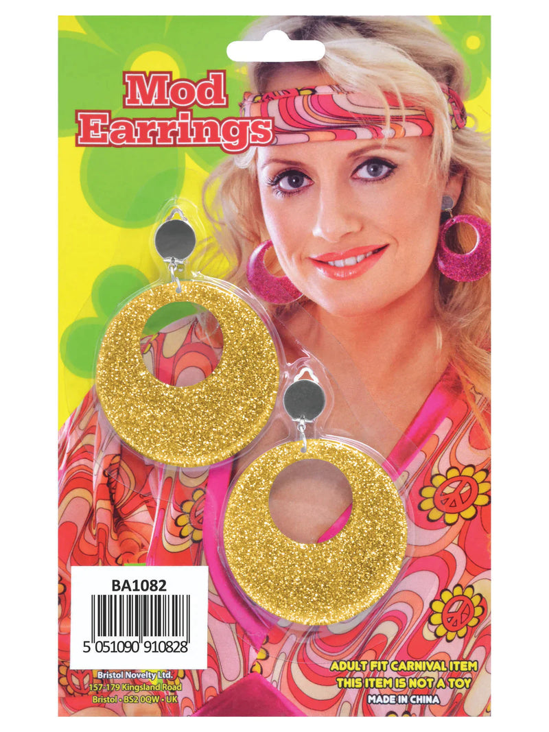 Gold Mod Glitter Ear Rings Costume Accessory