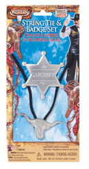 Mens Cowboy String Tie + Badge Costume Accessories Male Halloween_1 BA1386